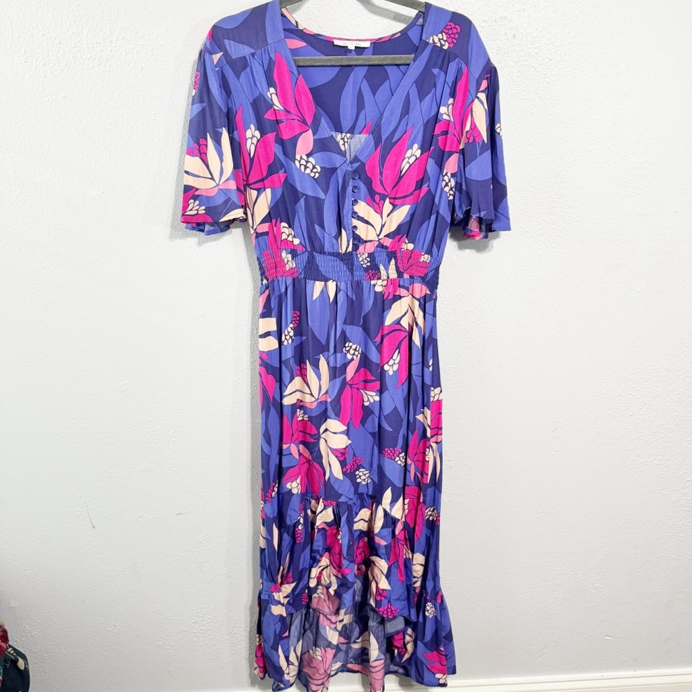 Abel the Label Elegant Floral Midi Dress in Purple and Pink large
